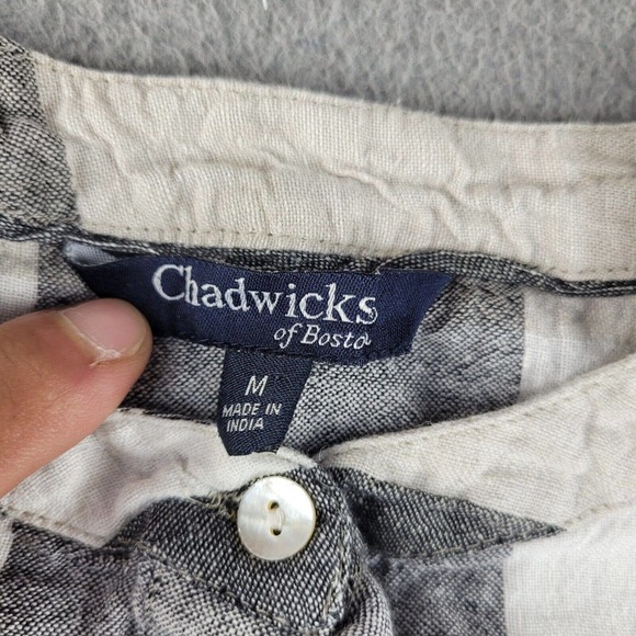 Chadwicks Of Boston Shirt Womens Medium Beige White Plaid Linen Blend Sleeveless - Picture 2 of 9
